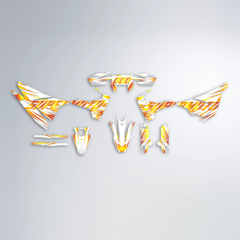GEBEL V4 Husqvarna 701 graphics kit parts layout in Orange & Yellow