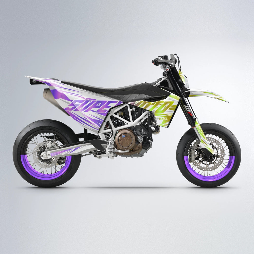 GEBEL V4 Husqvarna 701 supermoto graphics kit in Purple & Yellow