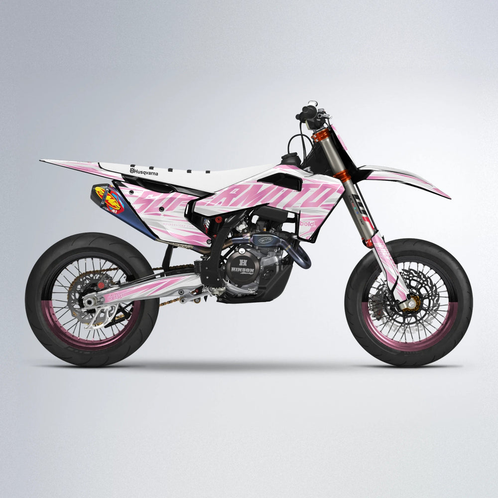 GEBEL V4 Husqvarna FE/TE supermoto graphics kit in Sakura Pink