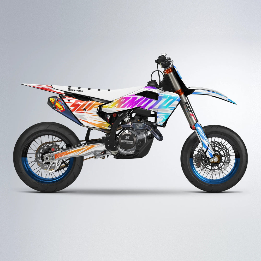 GEBEL V4 Husqvarna FE/TE supermoto graphics kit in Sunset Fade