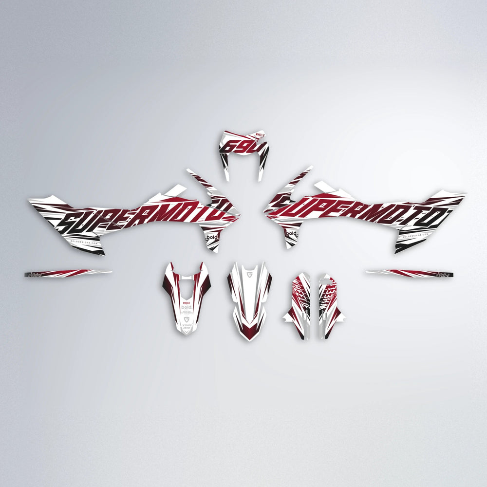 GEBEL V4 KTM SMC 690 graphics kit parts layout in Black & Red