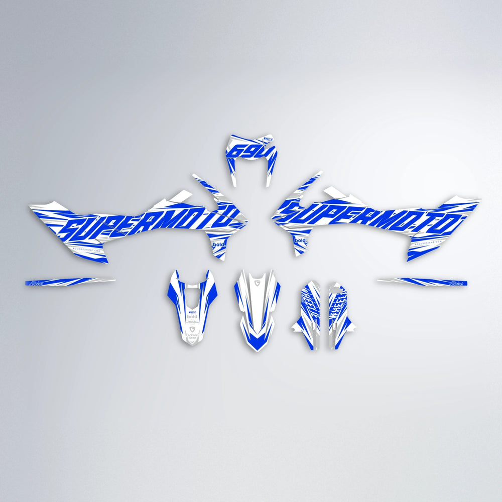 GEBEL V4 KTM SMC 690 graphics kit parts layout in Blue