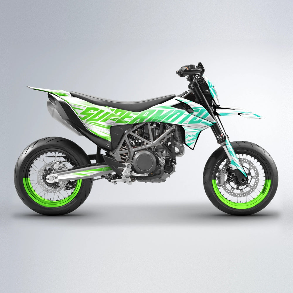 GEBEL V4 KTM SMC 690 supermoto graphics kit in Cyan & Green