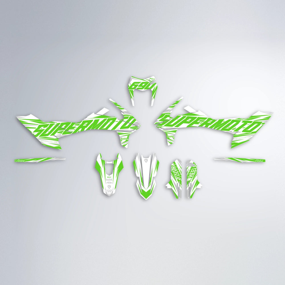 GEBEL V4 KTM SMC 690 graphics kit parts layout in Green