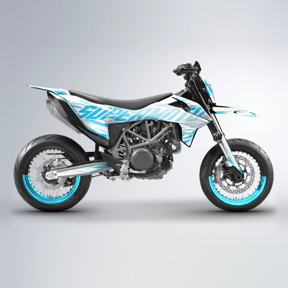 GEBEL V4 KTM SMC 690 supermoto graphics kit in Light Blue & White