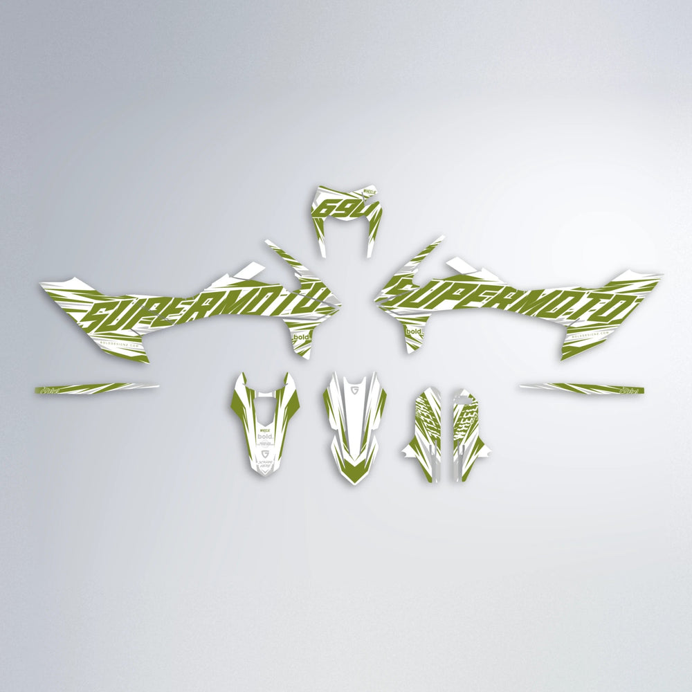 GEBEL V4 KTM SMC 690 graphics kit parts layout in Olive
