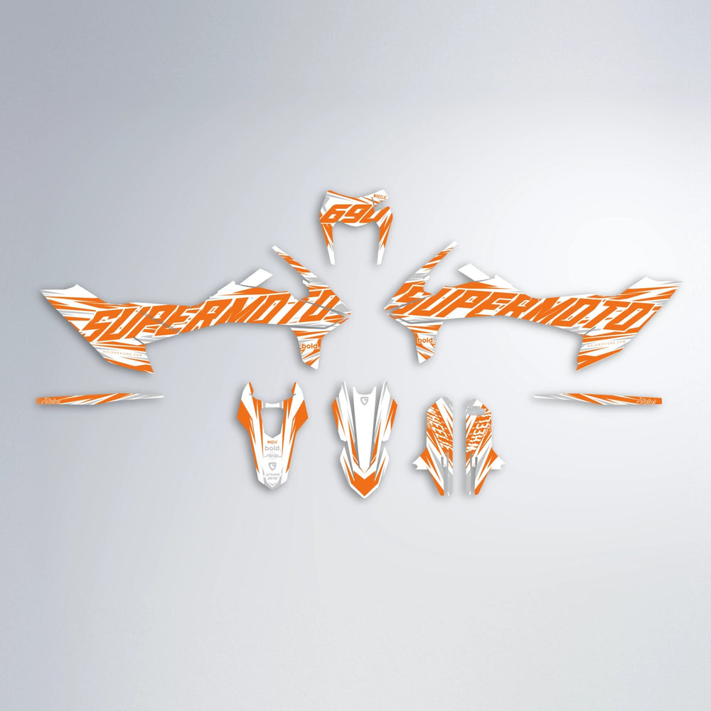 GEBEL V4 KTM SMC 690 graphics kit parts layout in Orange