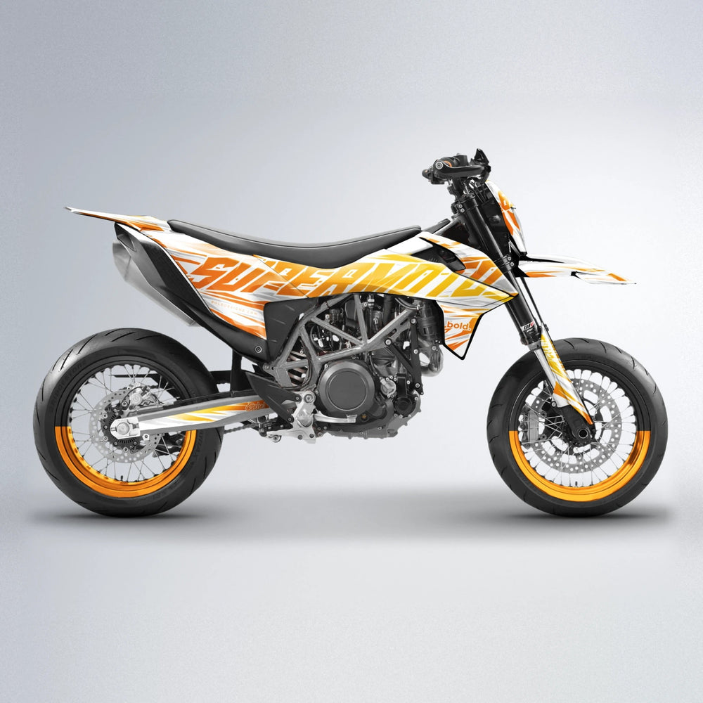 GEBEL V4 KTM SMC 690 supermoto graphics kit in Orange & Yellow