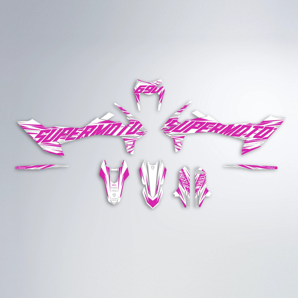 GEBEL V4 KTM SMC 690 graphics kit parts layout in Pink