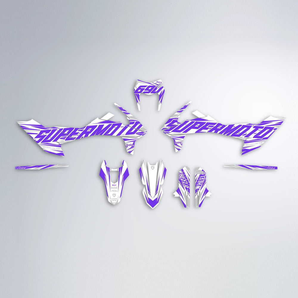 GEBEL V4 KTM SMC 690 graphics kit parts layout in Purple