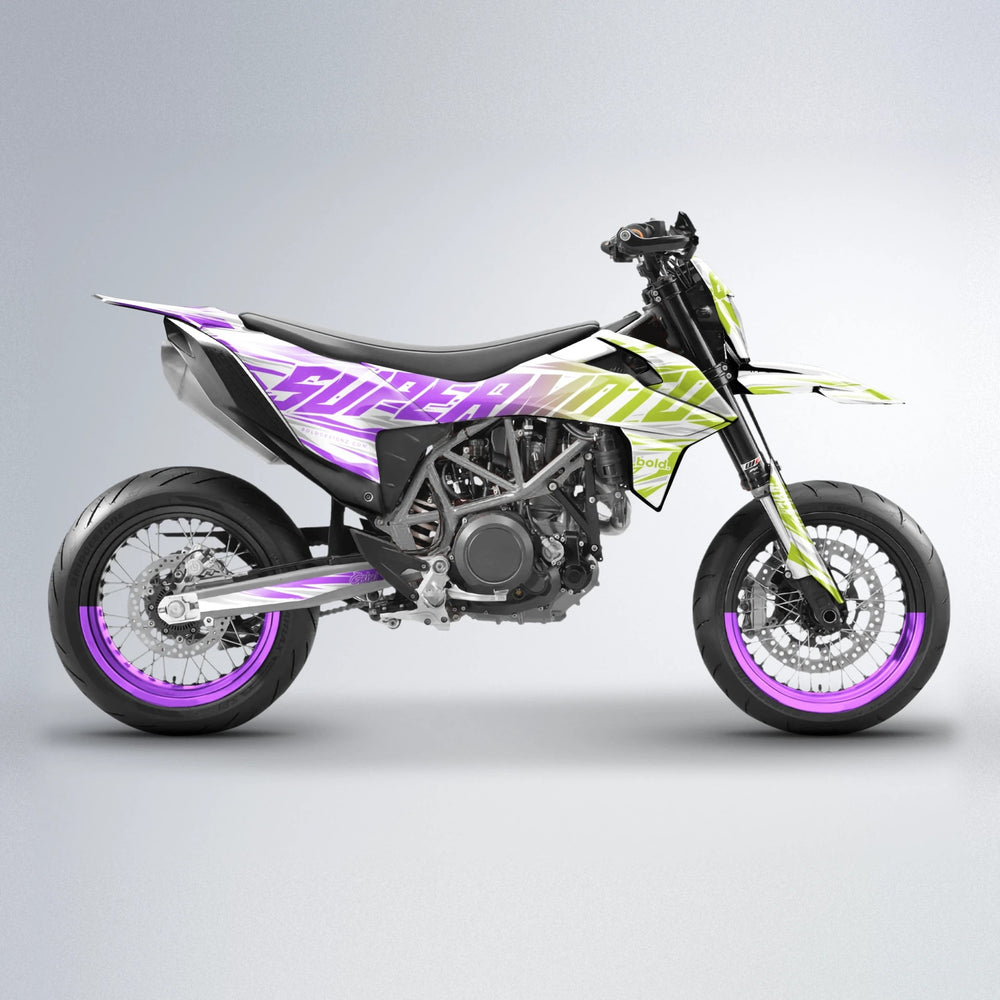 GEBEL V4 KTM SMC 690 supermoto graphics kit in Purple & Yellow