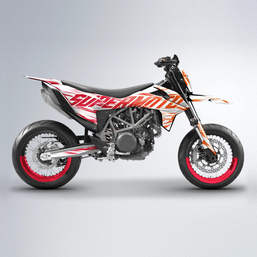 GEBEL V4 KTM SMC 690 supermoto graphics kit in Red & Orange