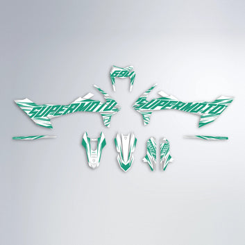 GEBEL V4 KTM SMC 690 graphics kit parts layout in Teal