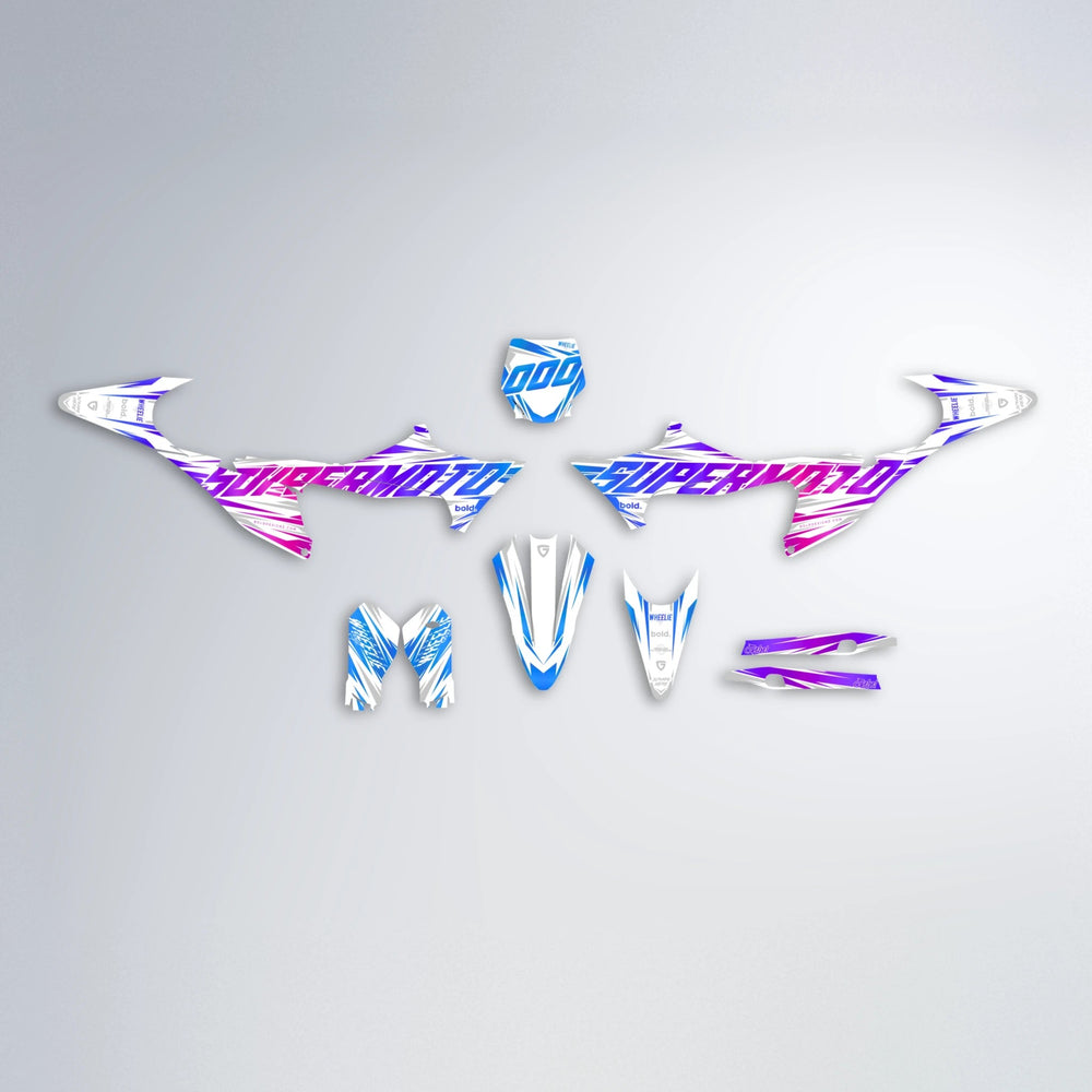 GEBEL V4 Stark Varg SM graphics kit parts layout in Blue Purple Fade