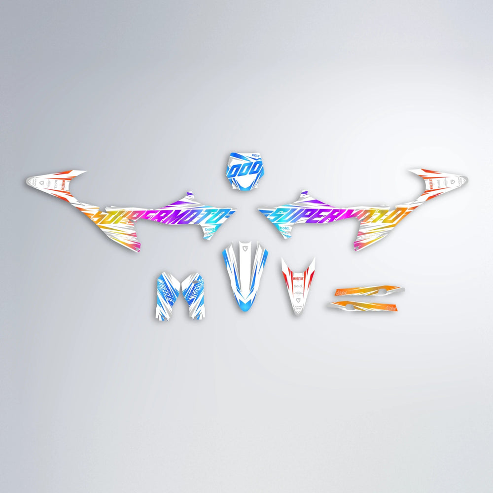 GEBEL V4 Stark Varg SM graphics kit parts layout in Sunset Fade