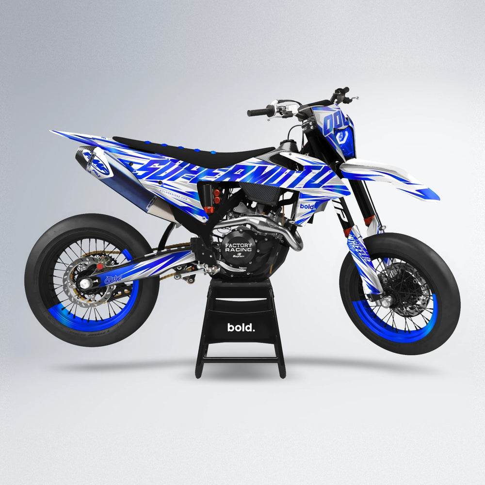 GEBEL V4 supermoto graphics kit in Blue Chrome