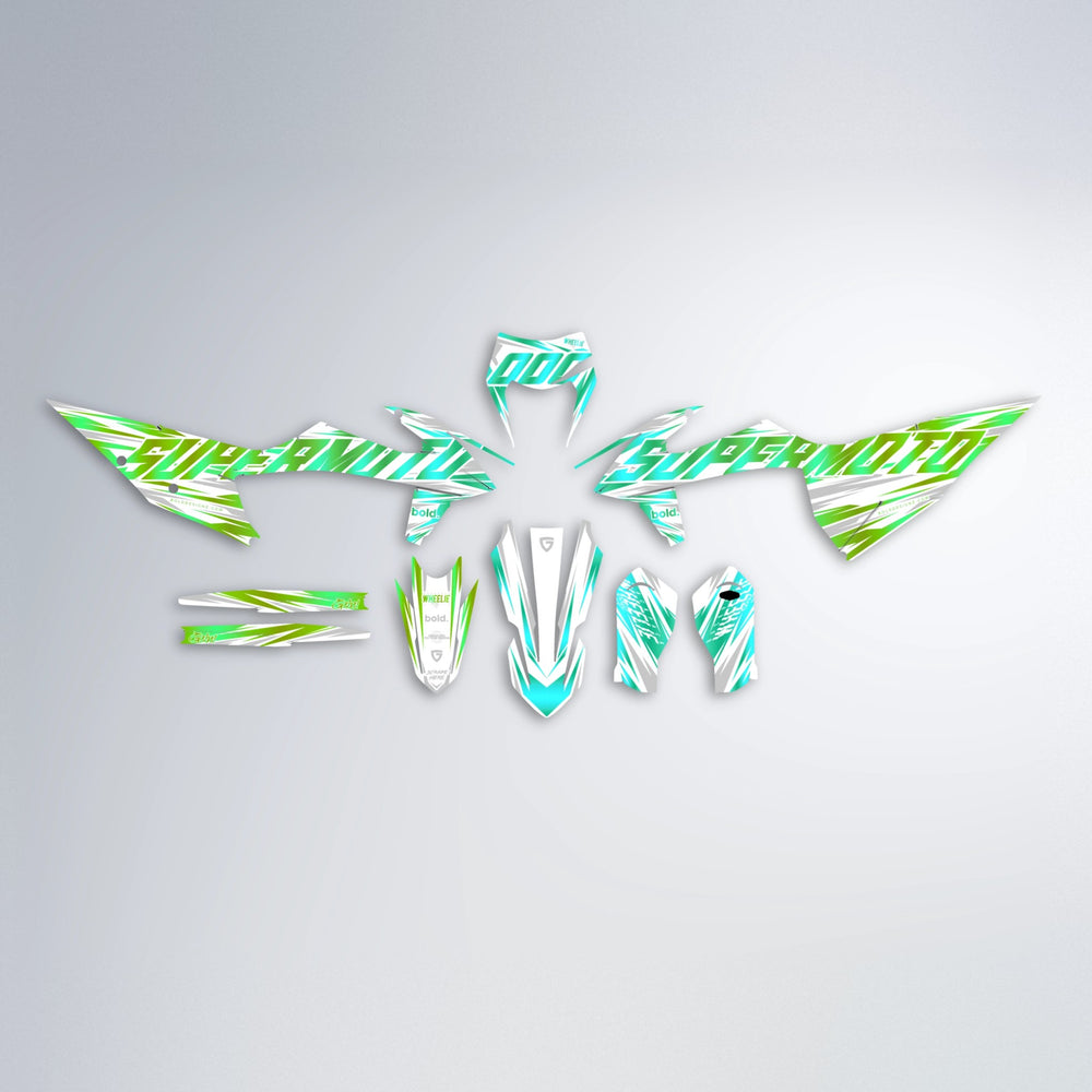 GEBEL V4 graphics kit parts layout in Cyan & Green