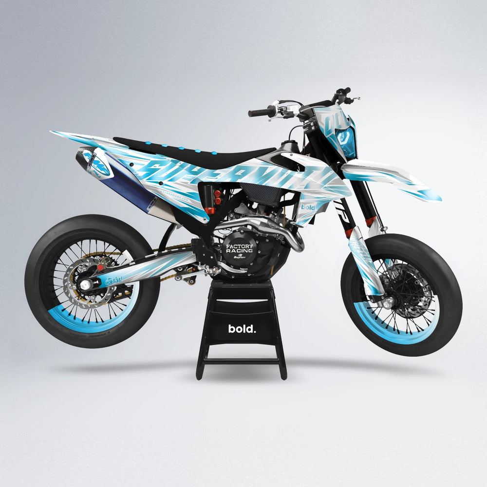 GEBEL V4 supermoto graphics kit in Light Blue & White