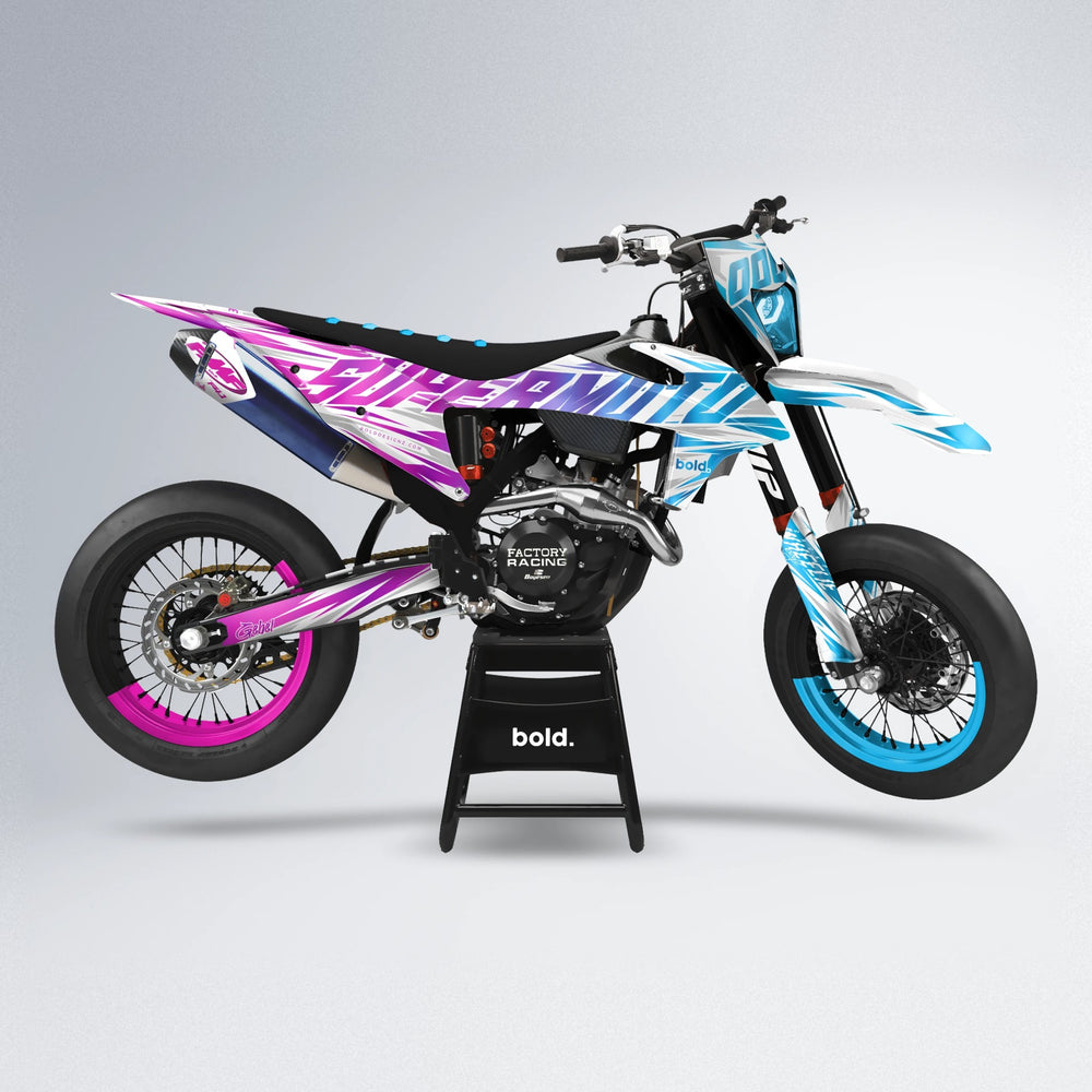 GEBEL V4 supermoto graphics kit in Pink & Light Blue
