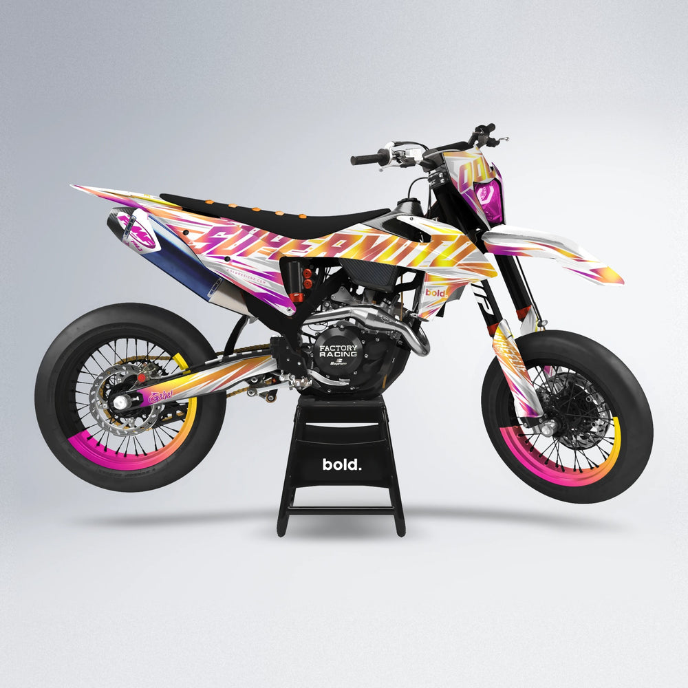GEBEL V4 supermoto graphics kit in Pink & Yellow