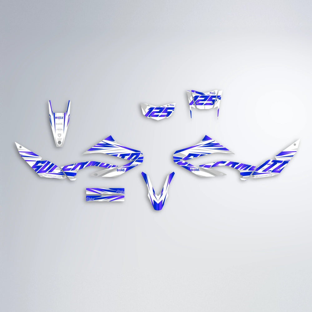 GEBEL V4 Yamaha WR 125X graphics kit parts layout in Blue
