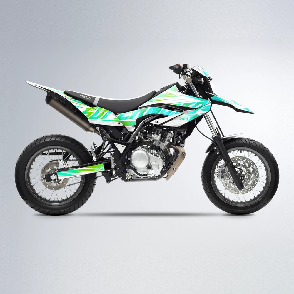 GEBEL V4 Yamaha WR 125X supermoto graphics kit in Cyan & Green