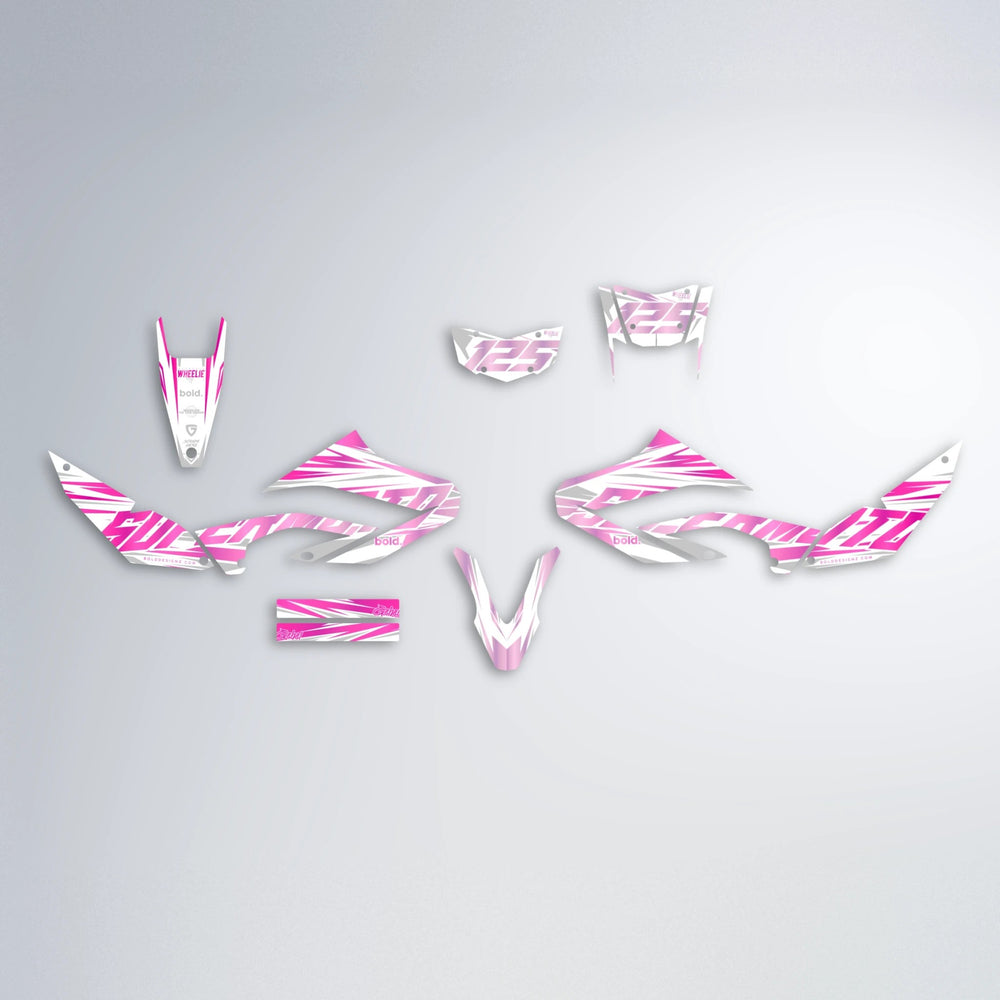 GEBEL V4 Yamaha WR 125X graphics kit parts layout in Flamingo