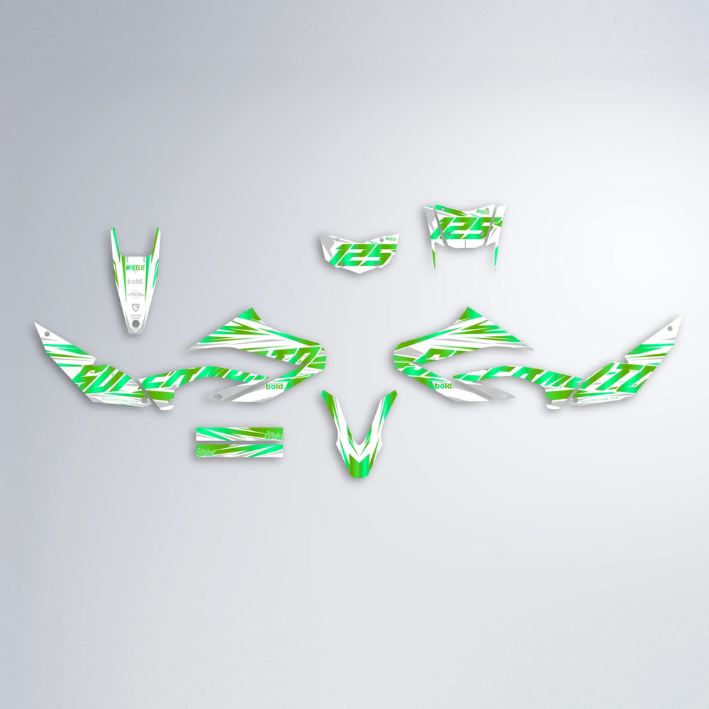 GEBEL V4 Yamaha WR 125X graphics kit parts layout in Green