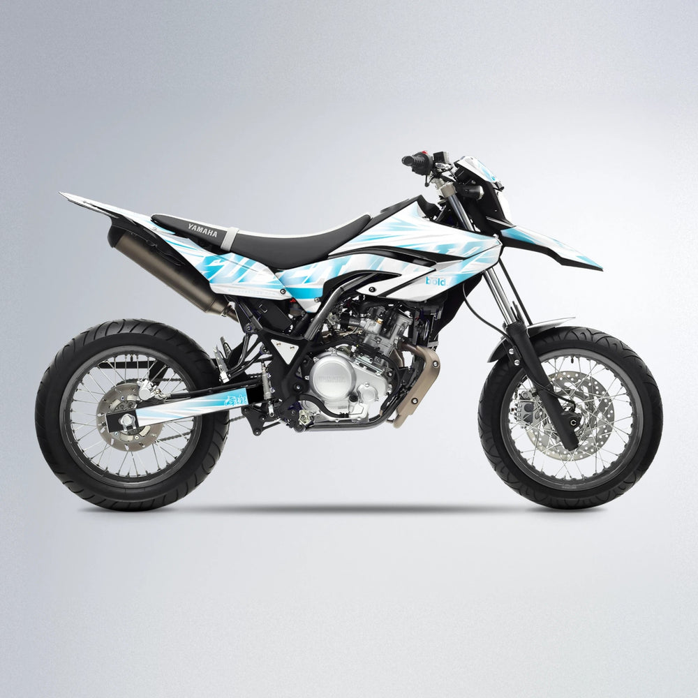 GEBEL V4 Yamaha WR 125X supermoto graphics kit in Light Blue & White