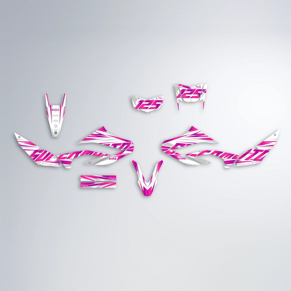 GEBEL V4 Yamaha WR 125X graphics kit parts layout in Pink