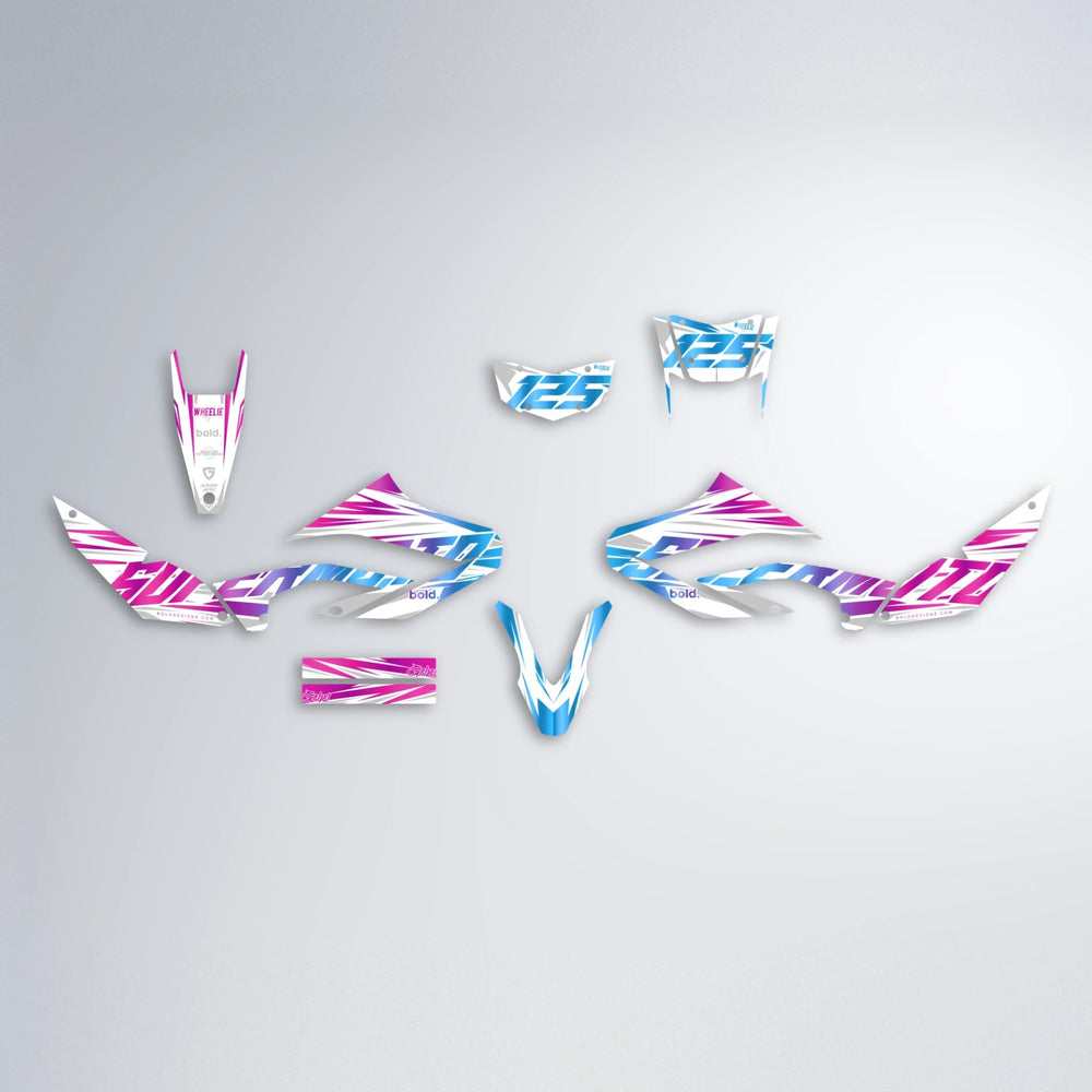 GEBEL V4 Yamaha WR 125X graphics kit parts layout in Pink & Light Blue