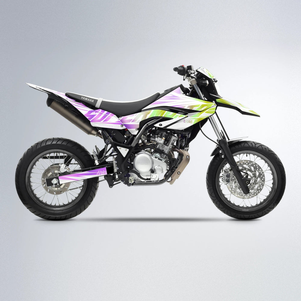 GEBEL V4 Yamaha WR 125X supermoto graphics kit in Purple & Yellow