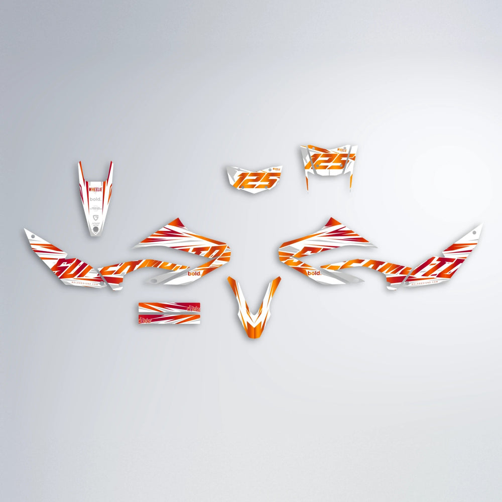 GEBEL V4 Yamaha WR 125X graphics kit parts layout in Red & Orange