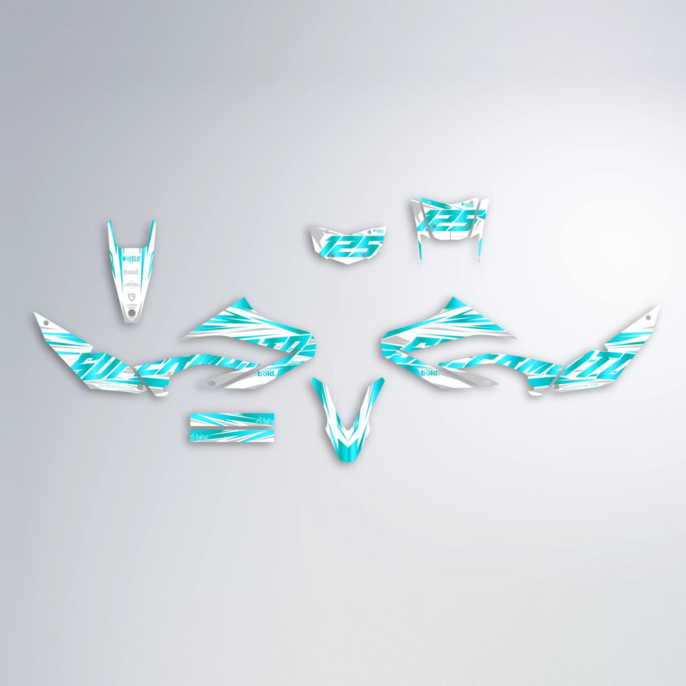 GEBEL V4 Yamaha WR 125X graphics kit parts layout in Teal