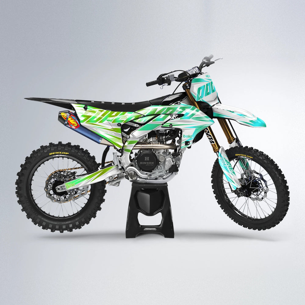 GEBEL V4 Yamaha YZF MX motocross graphics kit in Cyan & Green
