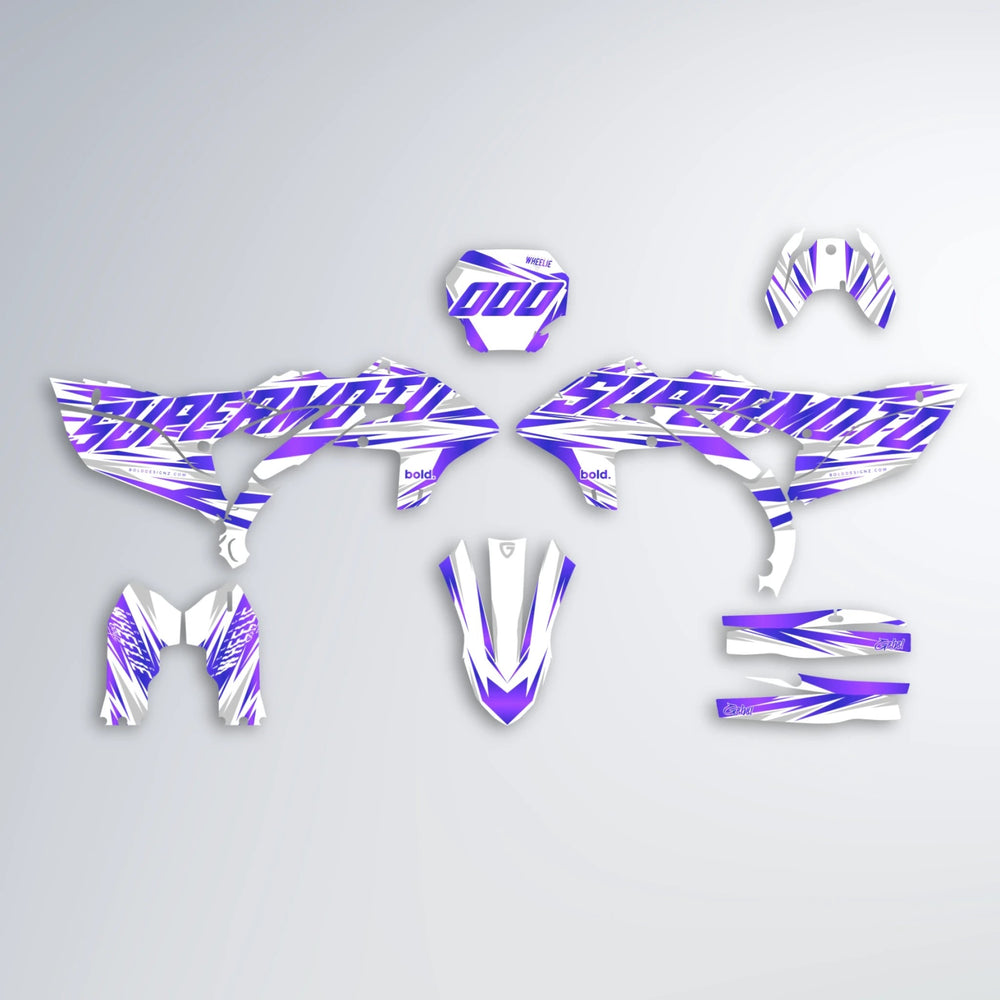 GEBEL V4 Yamaha YZF MX graphics kit parts layout in Purple