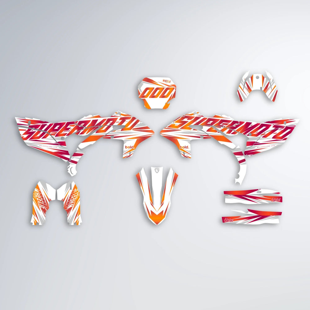 GEBEL V4 Yamaha YZF MX graphics kit parts layout in Red & Orange