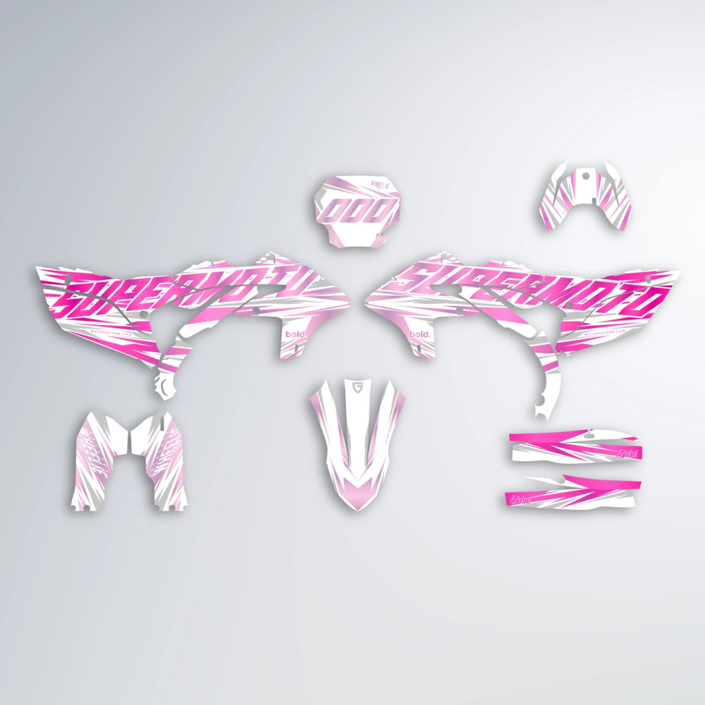 GEBEL V4 Yamaha YZF SM graphics kit parts layout in Flamingo