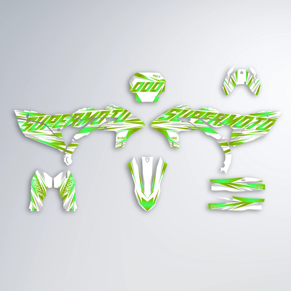 GEBEL V4 Yamaha YZF SM graphics kit parts layout in Green