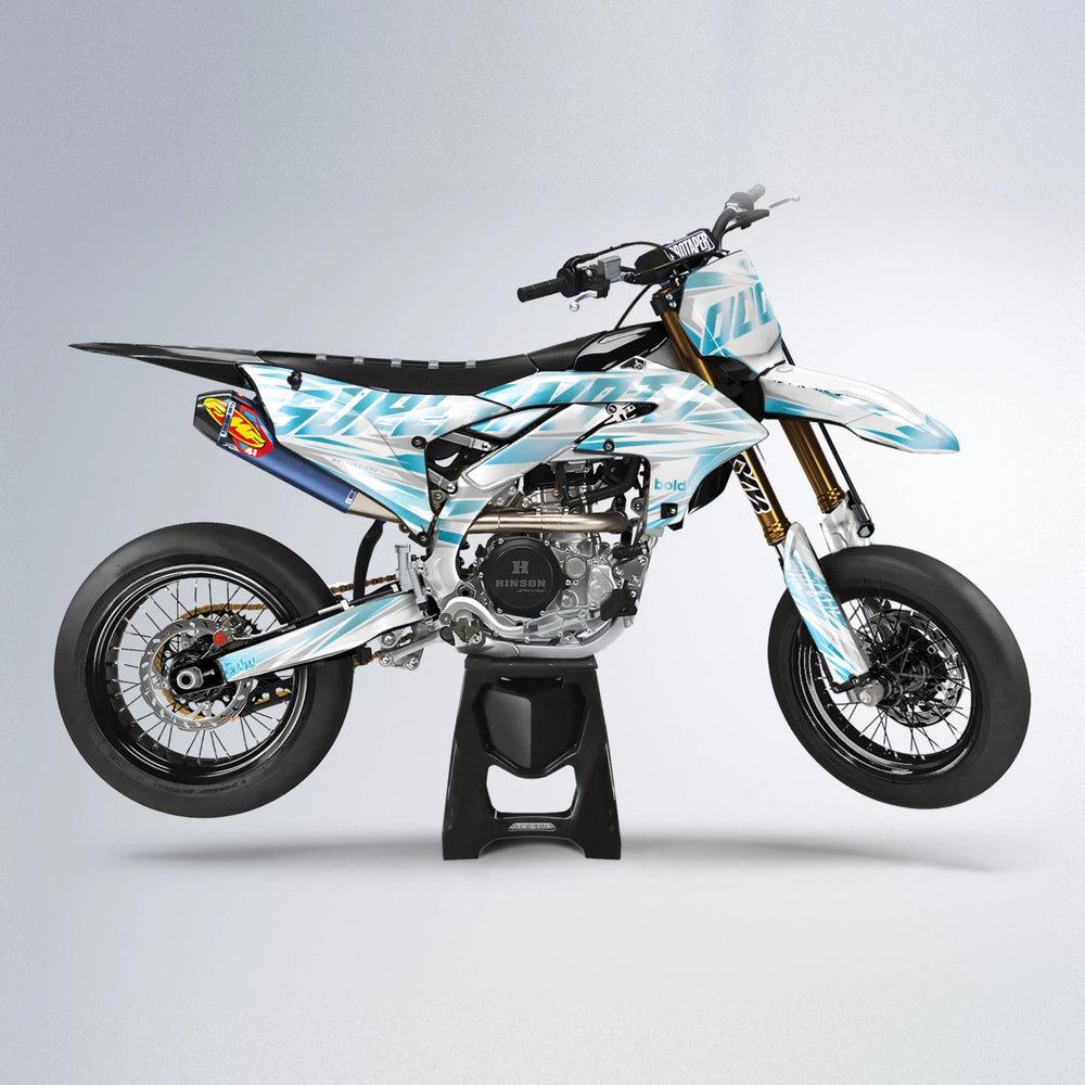 GEBEL V4 Yamaha YZF SM supermoto graphics kit in Light Blue & White