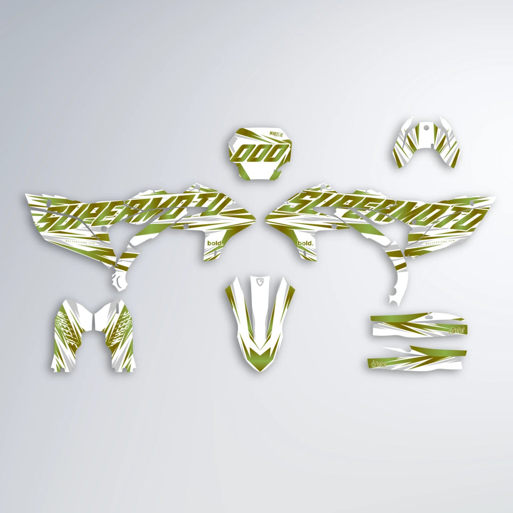 GEBEL V4 Yamaha YZF SM graphics kit parts layout in Olive