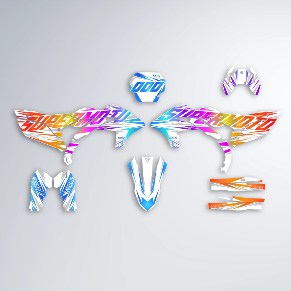 GEBEL V4 Yamaha YZF SM graphics kit parts layout in Sunset Fade