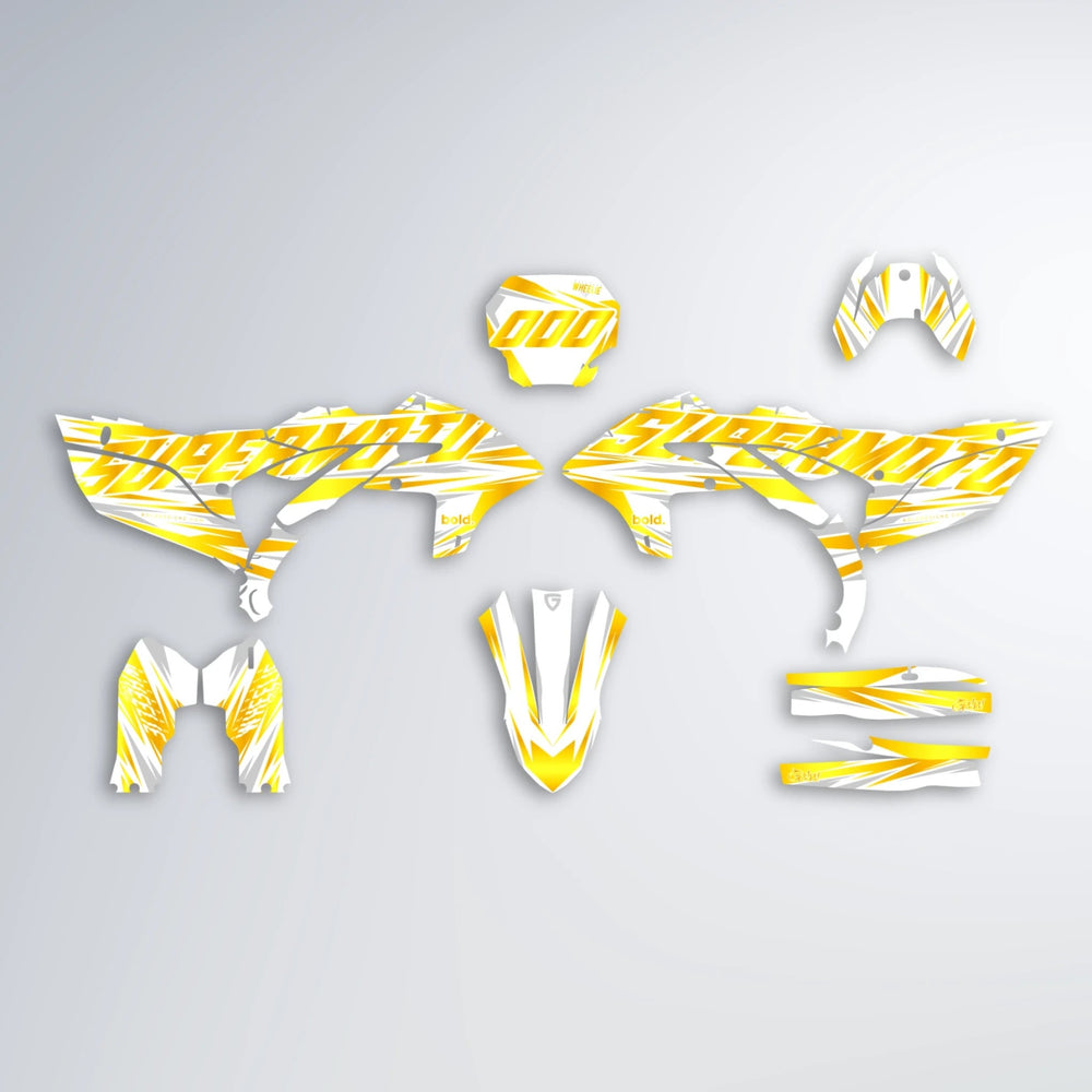GEBEL V4 Yamaha YZF SM graphics kit parts layout in Yellow