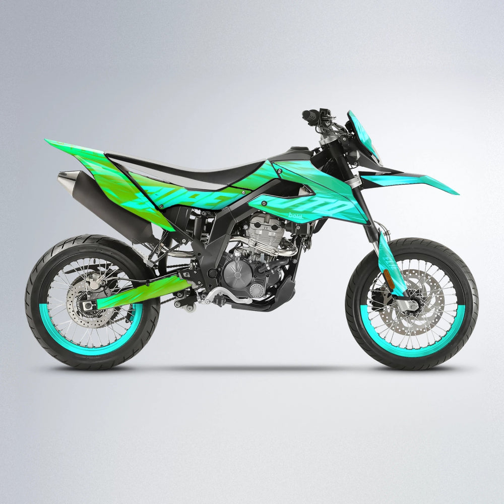 GEBEL V5 Aprilia SX 125 supermoto graphics kit in Cyan & Green