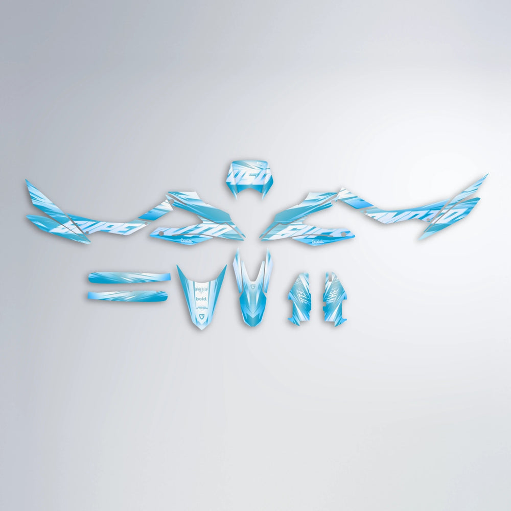 GEBEL V5 Aprilia SX 125 graphics kit parts layout in Light Blue & White