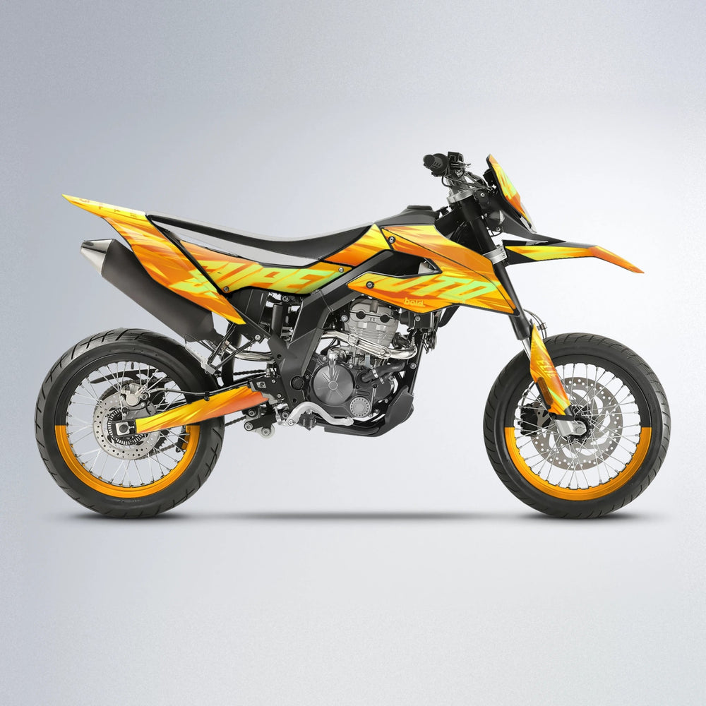 GEBEL V5 Aprilia SX 125 supermoto graphics kit in Orange & Yellow