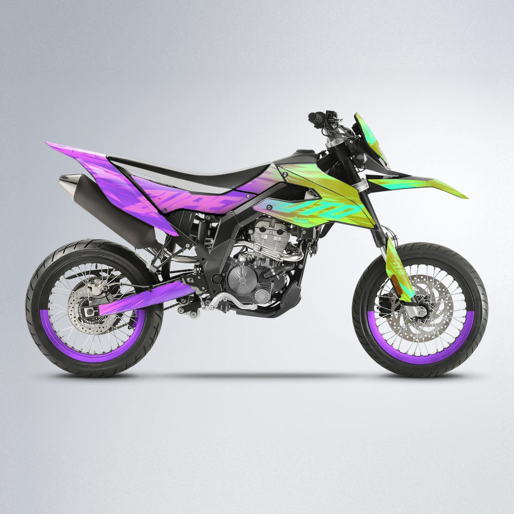 GEBEL V5 Aprilia SX 125 supermoto graphics kit in Purple & Yellow