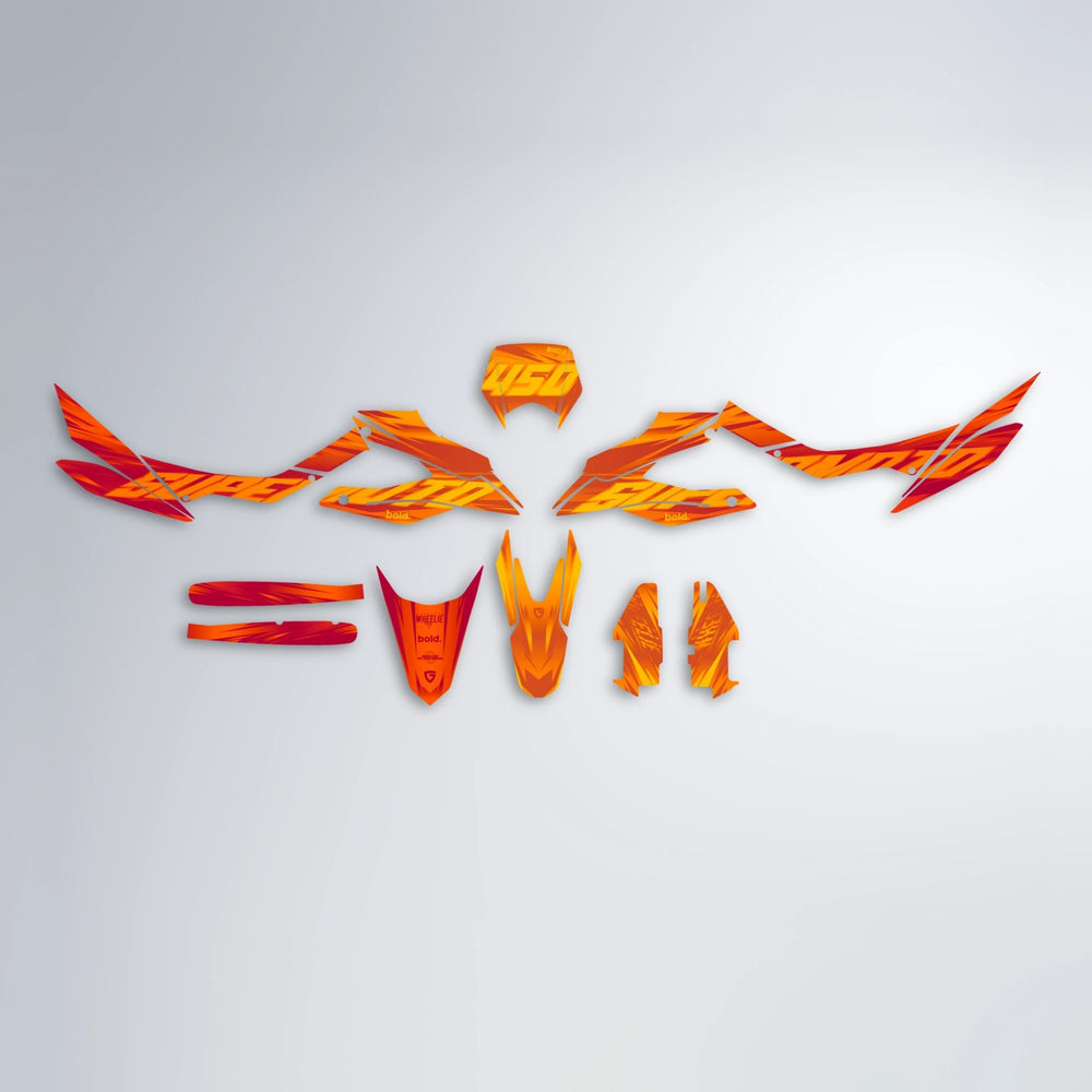 GEBEL V5 Aprilia SX 125 graphics kit parts layout in Red & Orange