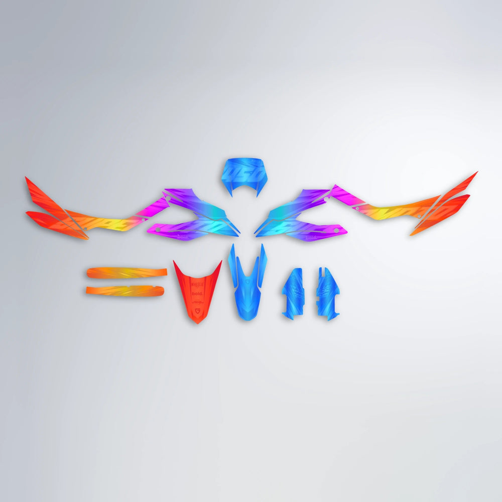 GEBEL V5 Aprilia SX 125 graphics kit parts layout in Sunset Fade