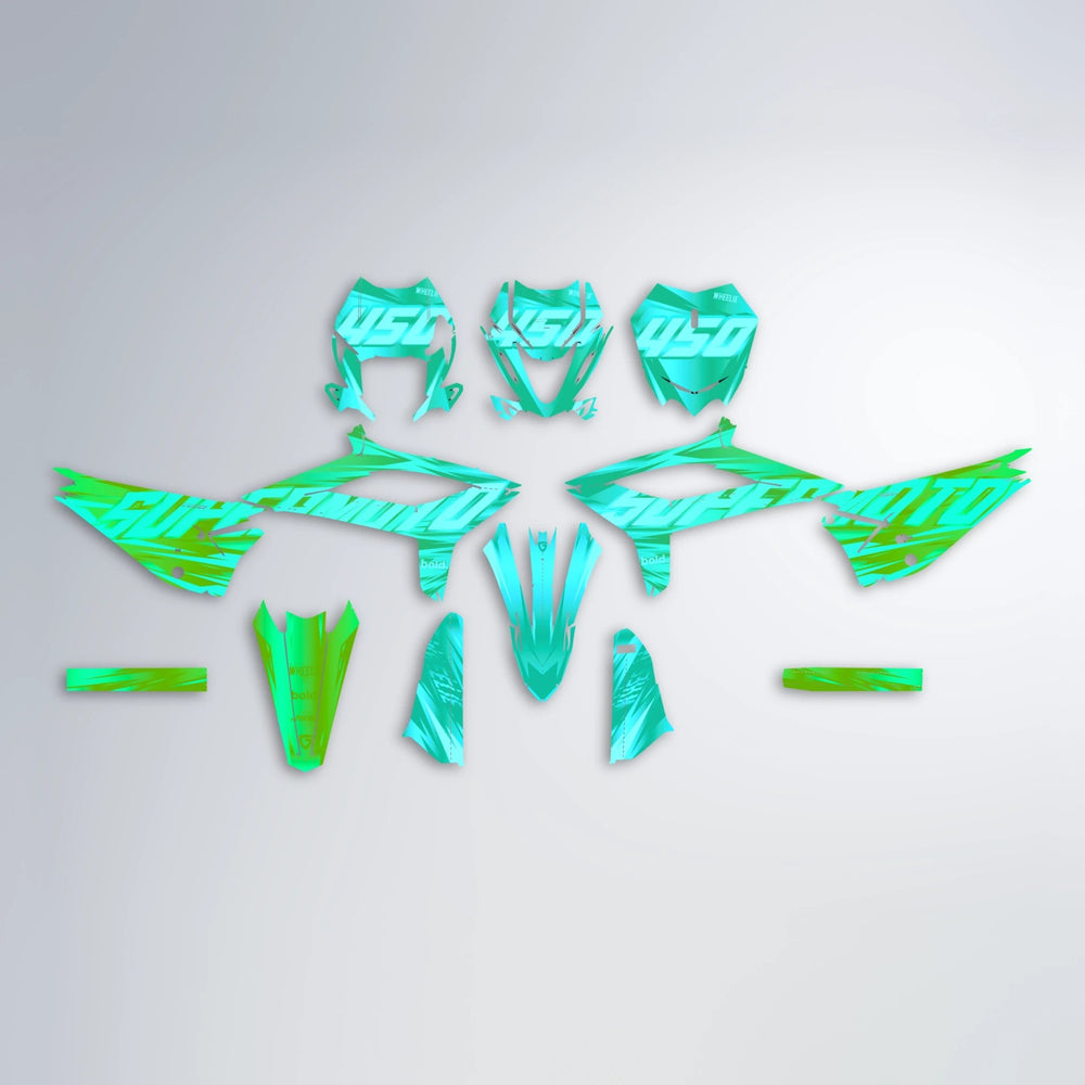 GEBEL V5 Beta graphics kit parts layout in Cyan & Green